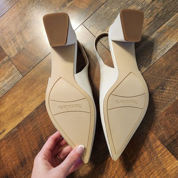 NEW Franco Sarto Sandals Womens 10M Racer Heeled Pointed Toe Slingback Cream - Picture 13 of 13